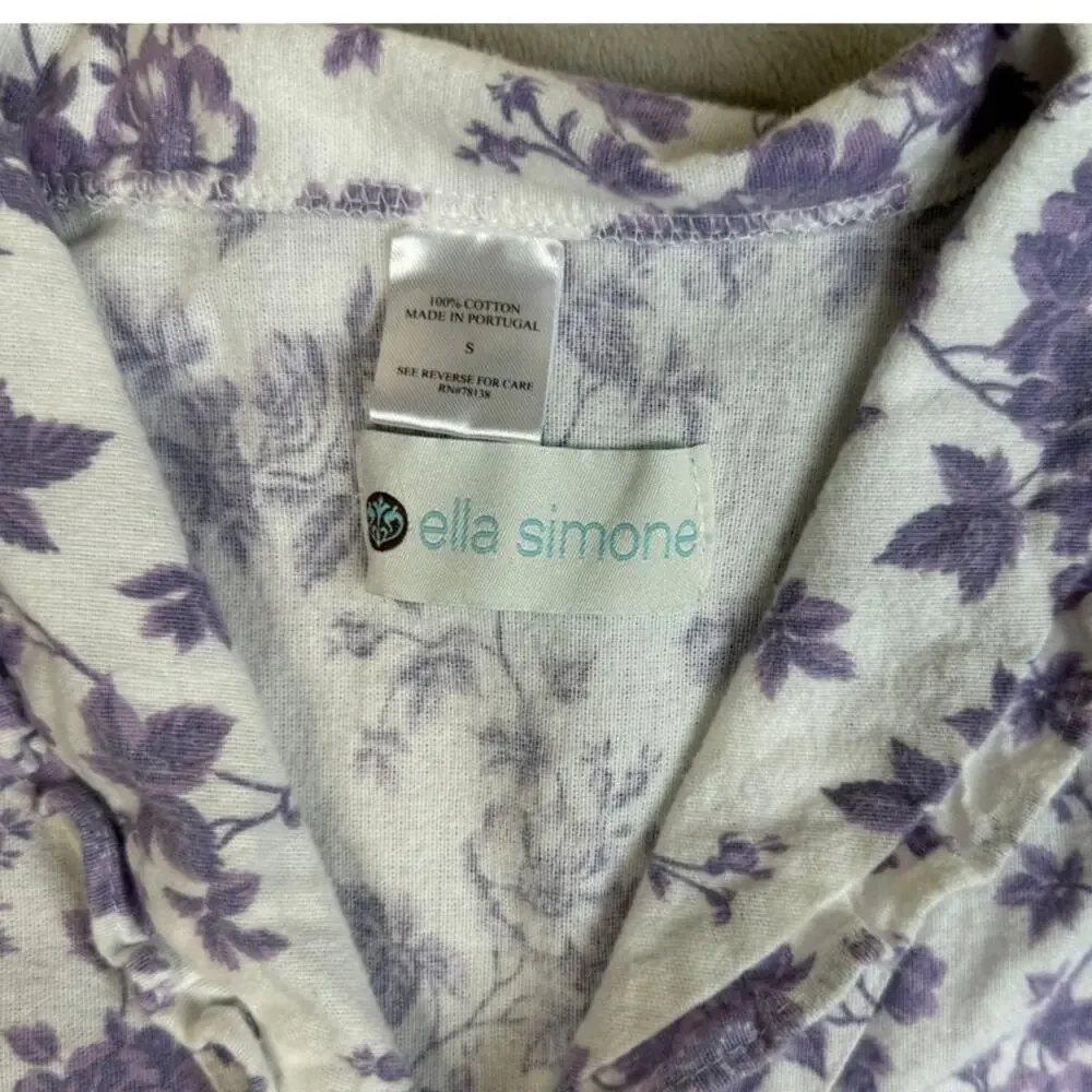 Ella Simone Nightgown Womens Small Purple Floral Long Flannel Pajamas Loungewear